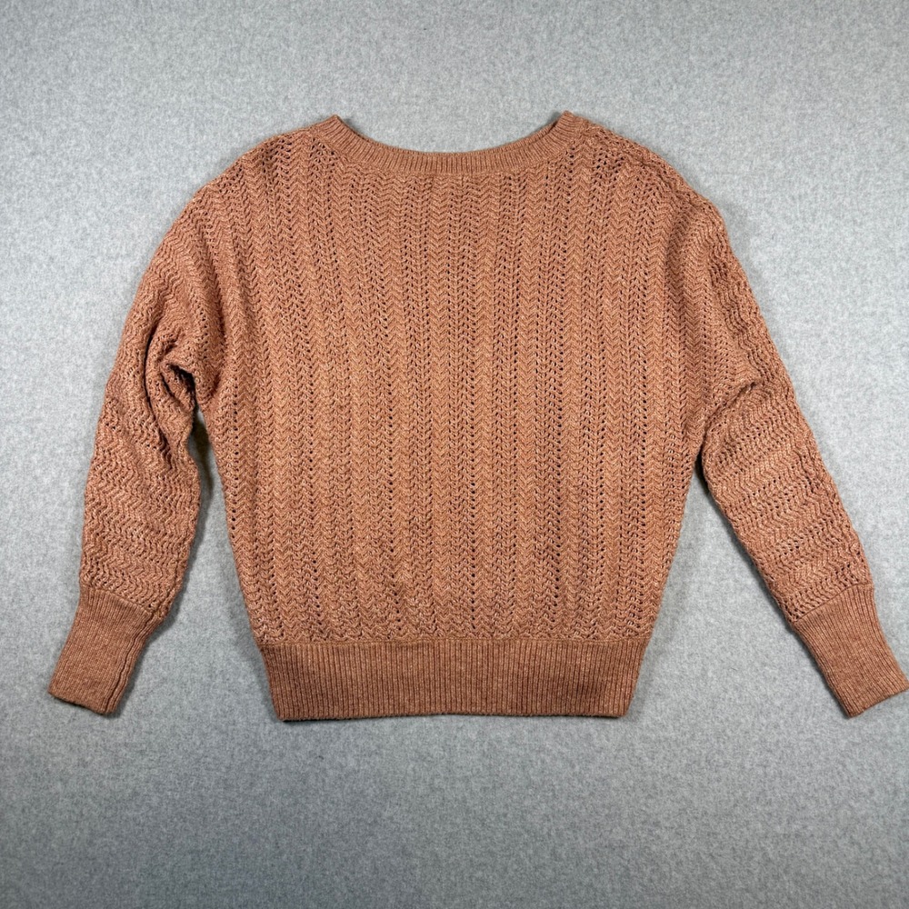 Nicole Miller Sweater Womens Medium Blush Pink Open Knit Chevron Pointelle - Picture 3 of 9